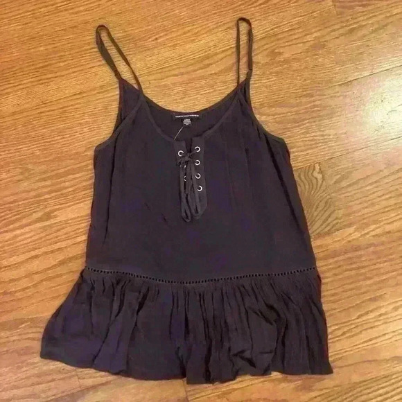 American Eagle Flowy Black Tank Lace Up Spaghetti Straps NWOT Size Small - Picture 8 of 8